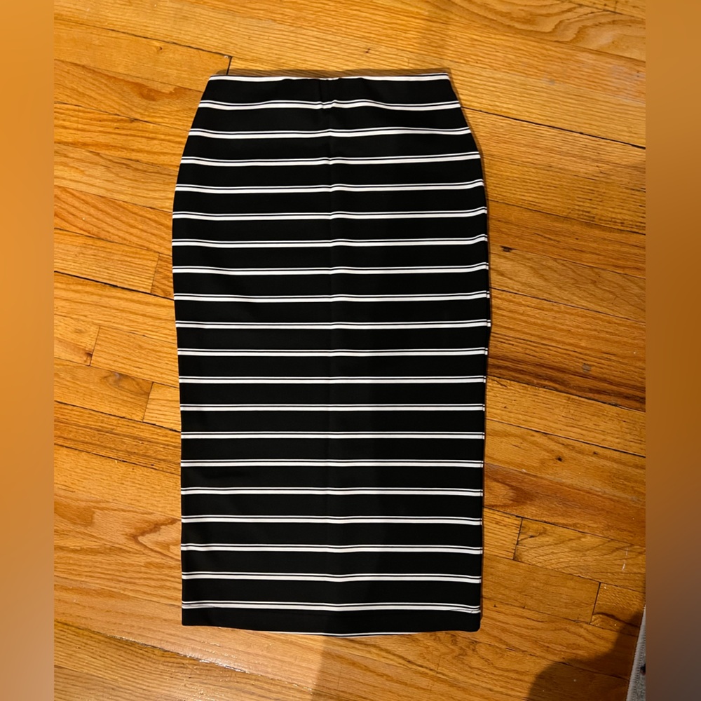 Black and White Striped Midi Skirt